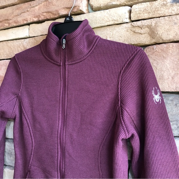 Spyder Core Maroon Full Zip Waffle Knit Embroidered Jacket Women’s Small NWOT - Picture 3 of 11